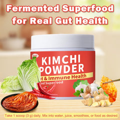 QUBIT Kimchi supplement powder being dispensed for simple dosage.