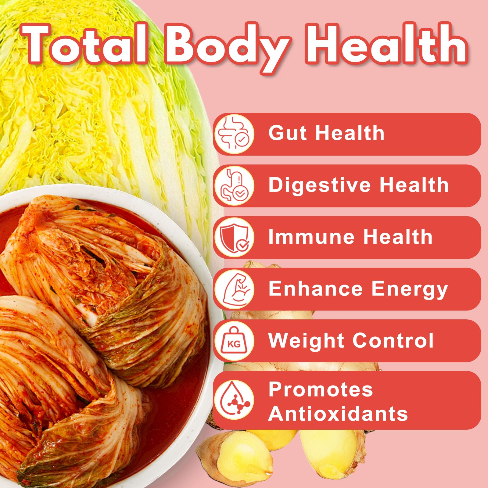 QUBIT Kimchi serving scoop illustrating easy daily probiotic intake.