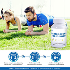 QUBIT Oxaloacetate bottle pour showing convenient daily dosing.