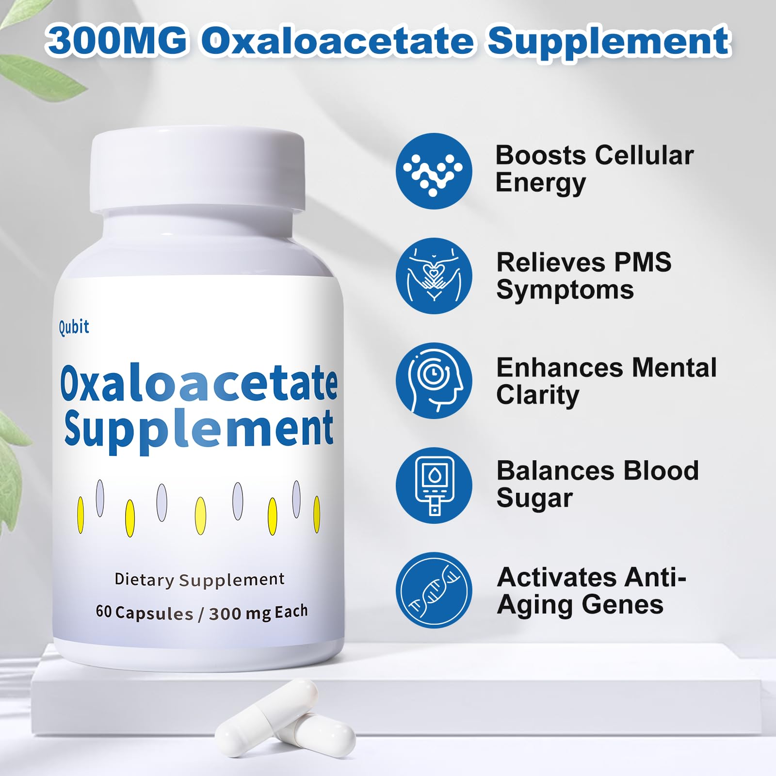 QUBIT Oxaloacetate capsules close-up for easy daily energy support.
