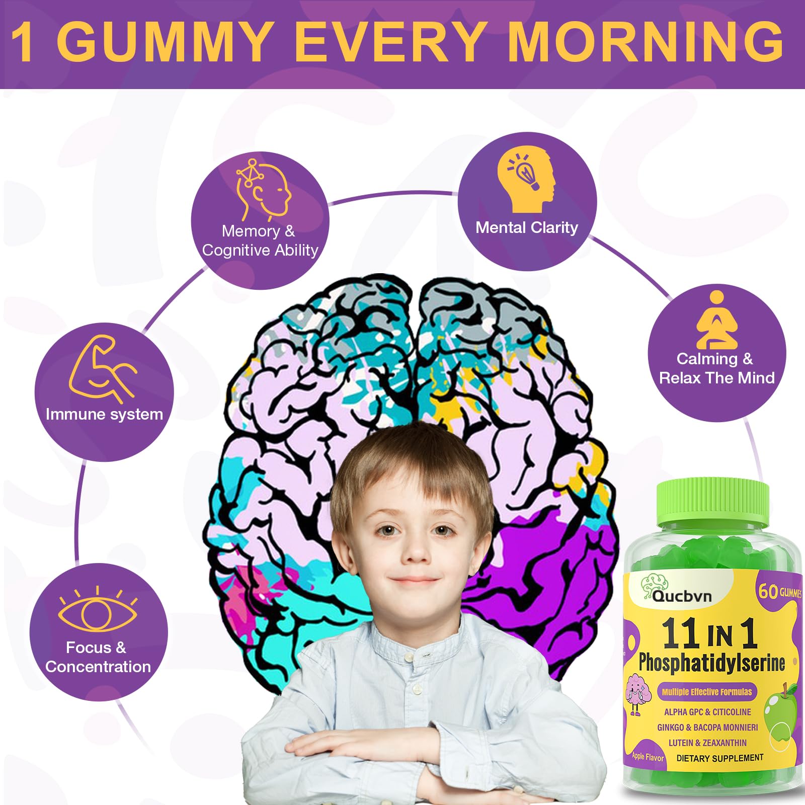 Qucbvn PS600mg gummies packaging showing vegan and allergen-free ingredients