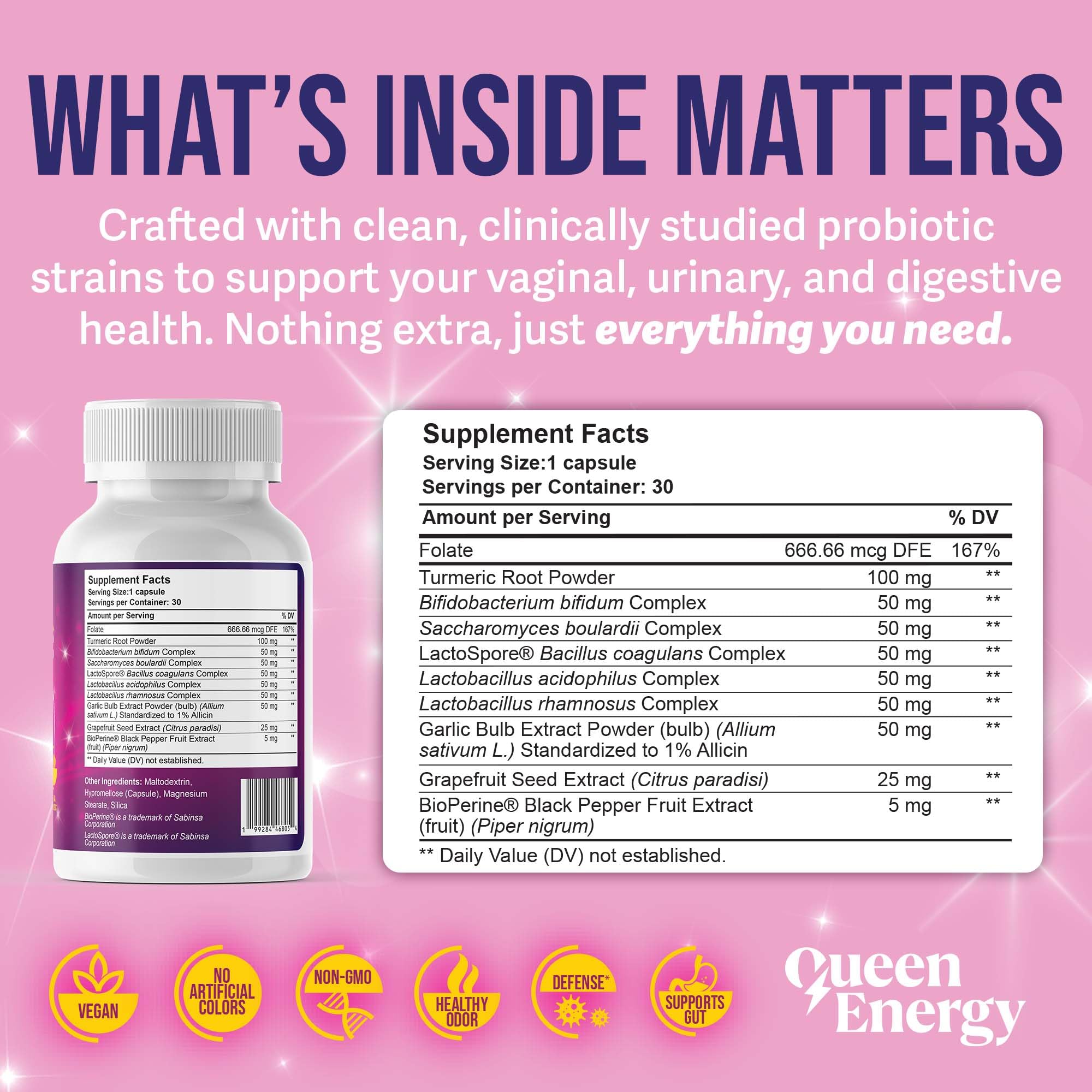 Queen Energy digestive health illustration shows gut balance and comfort.