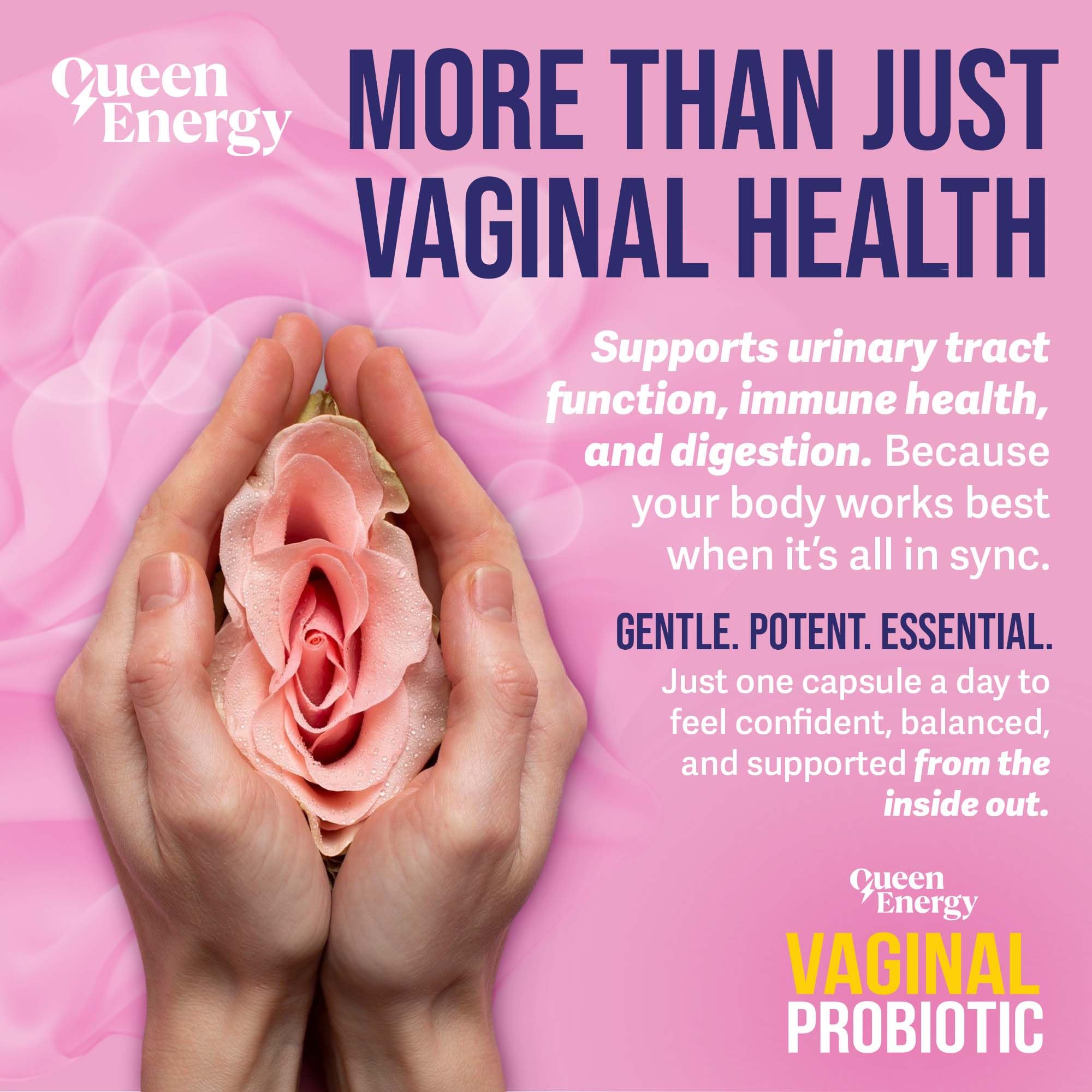 Queen Energy feminine wellness image conveys care for everyday use.