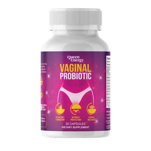 Queen Energy vaginal probiotic bottle shows daily balance and freshness.