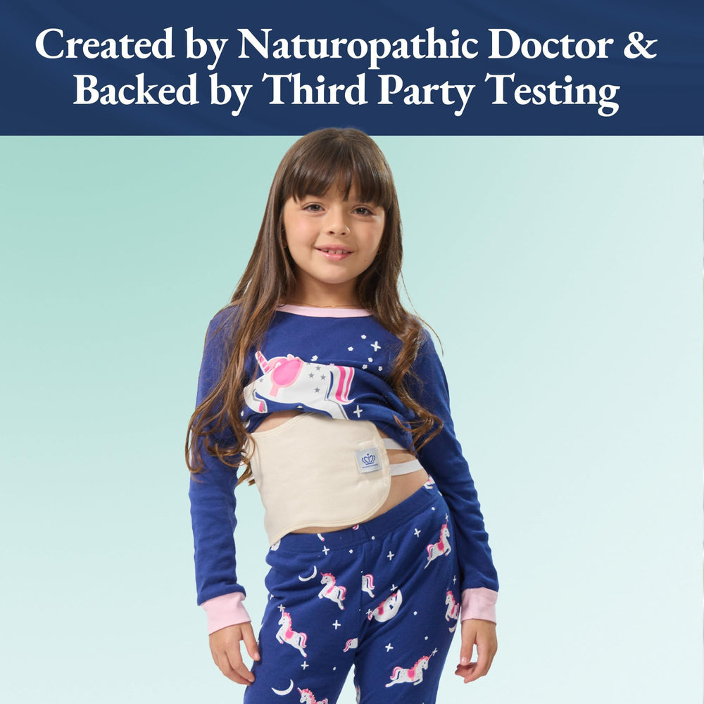 Queen of the Thrones Castor Oil Pack for Kids with adjustable straps for a secure fit.