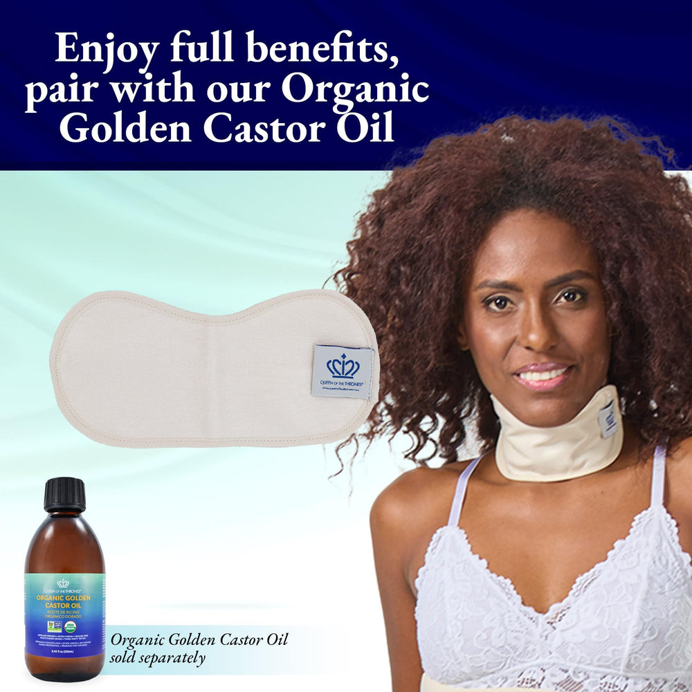Designed to sit over the thyroid area for targeted, gentle coverage on the neck.