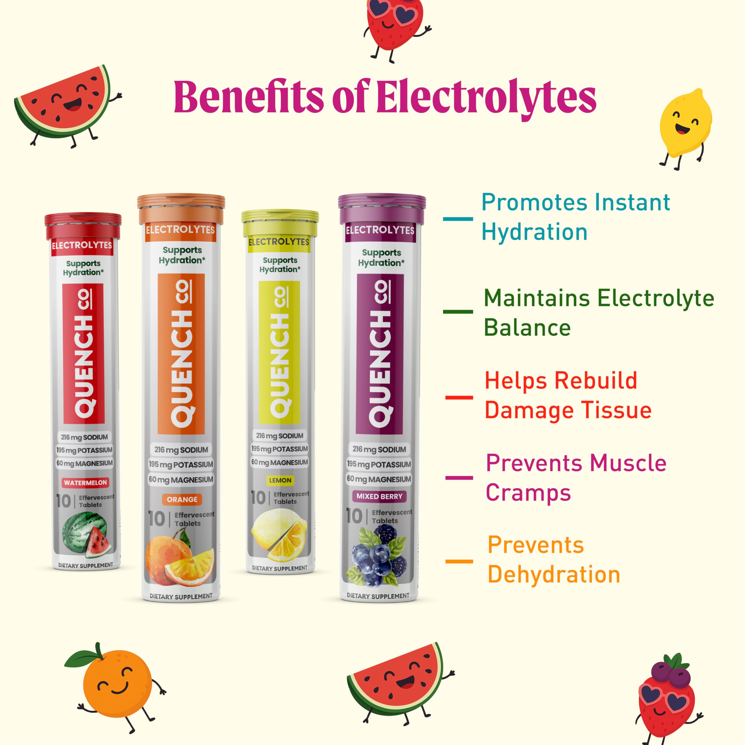 Quench Electrolyte Tablets dissolving in water for fast hydration.