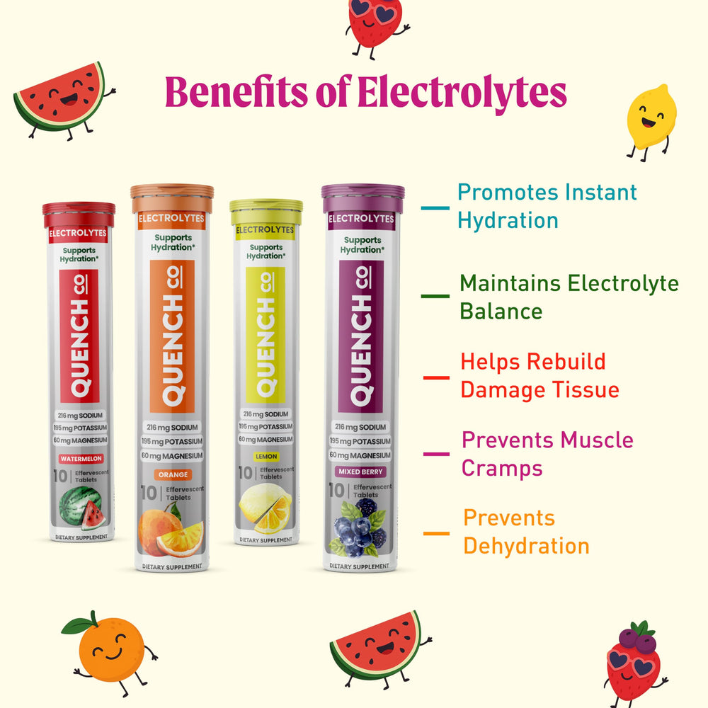 Quench Electrolyte Tablets dissolving in water for fast hydration.