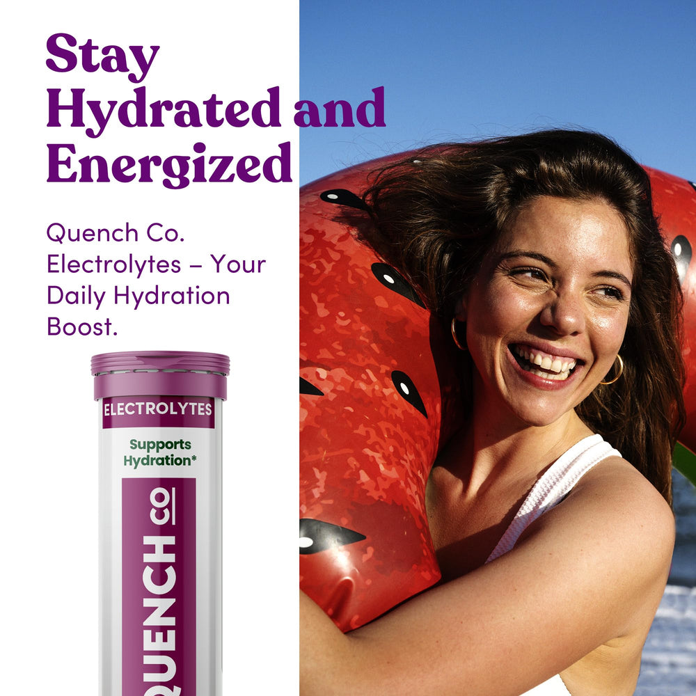 Quench Electrolyte Tablets ready in a glass for quick hydration.