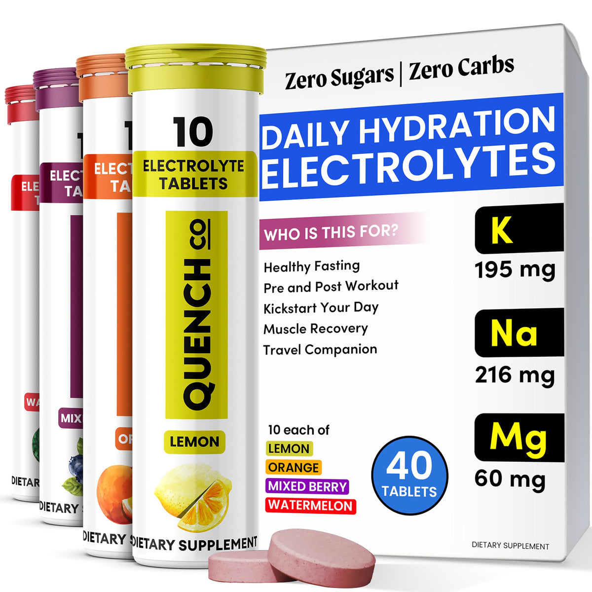Quench Electrolyte Tablets Watermelon tube for on-the-go hydration.