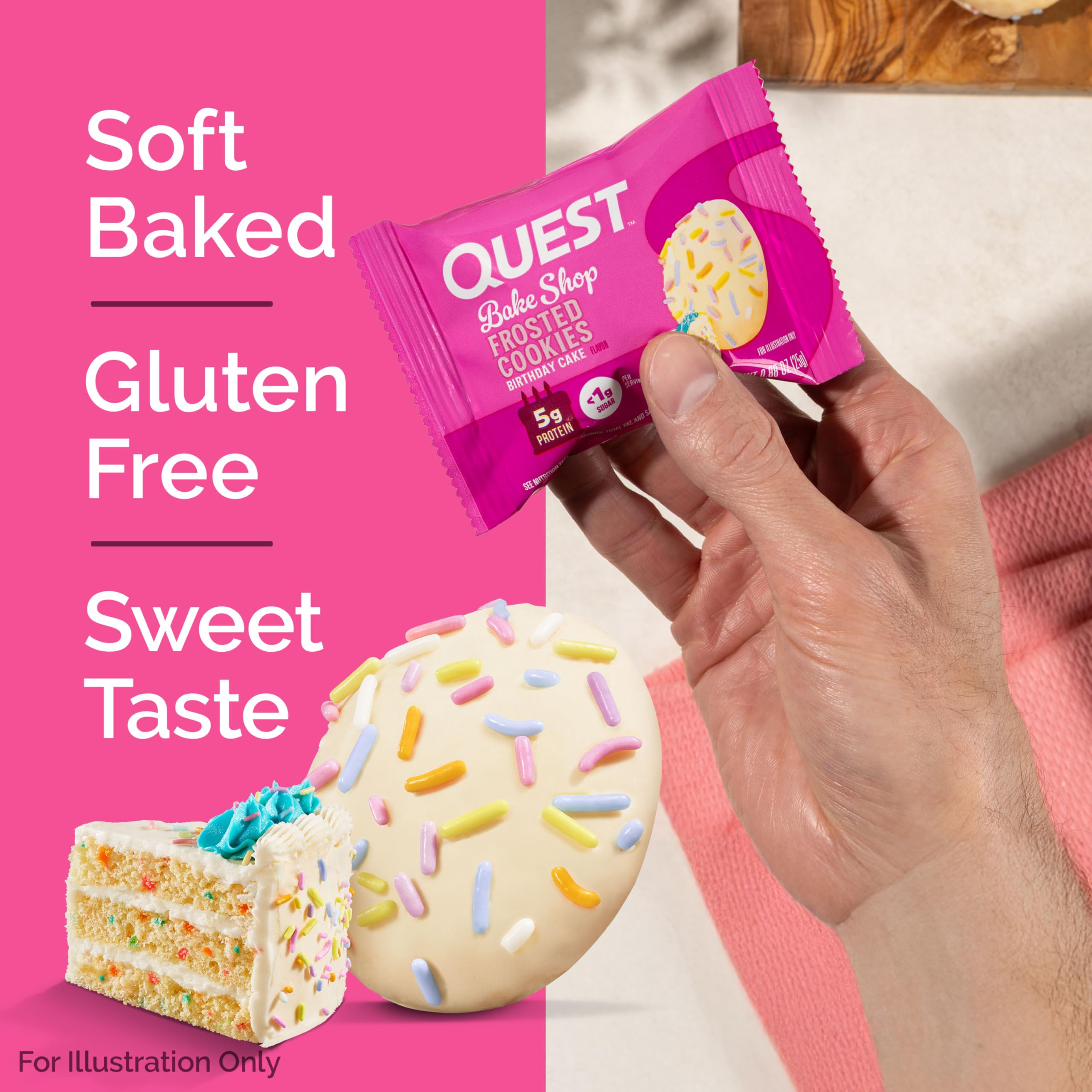 Quest Birthday Cake Frosted Cookies on a desk as a quick snack.
