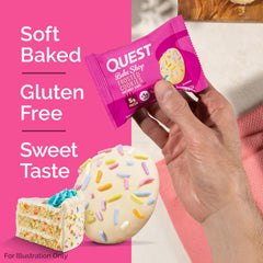 Quest Birthday Cake Frosted Cookies on a desk as a quick snack.
