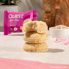 Post-workout moment with Quest Birthday Cake Frosted Cookies protein snack.