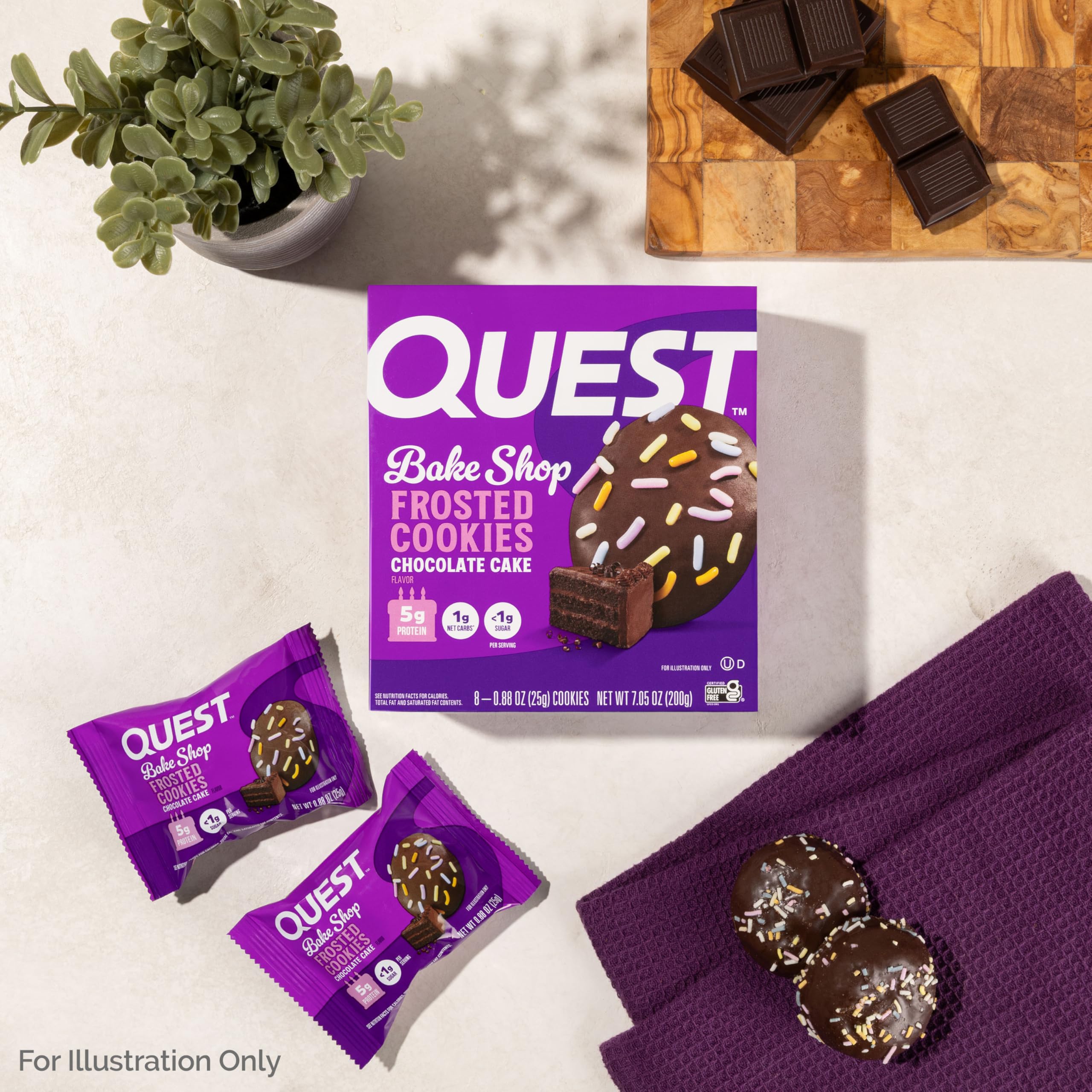 Quest Frosted Chocolate Cake cookie with 2g net carbs for mindful snacking