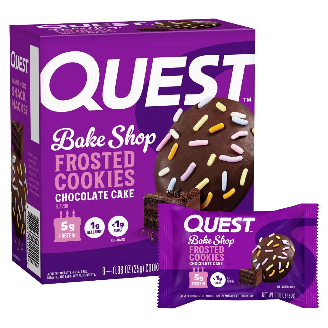 Quest Frosted Chocolate Cake cookie with a soft-baked texture for a satisfying snack