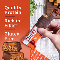 Close-up of chewy crispies inside the Quest bar.