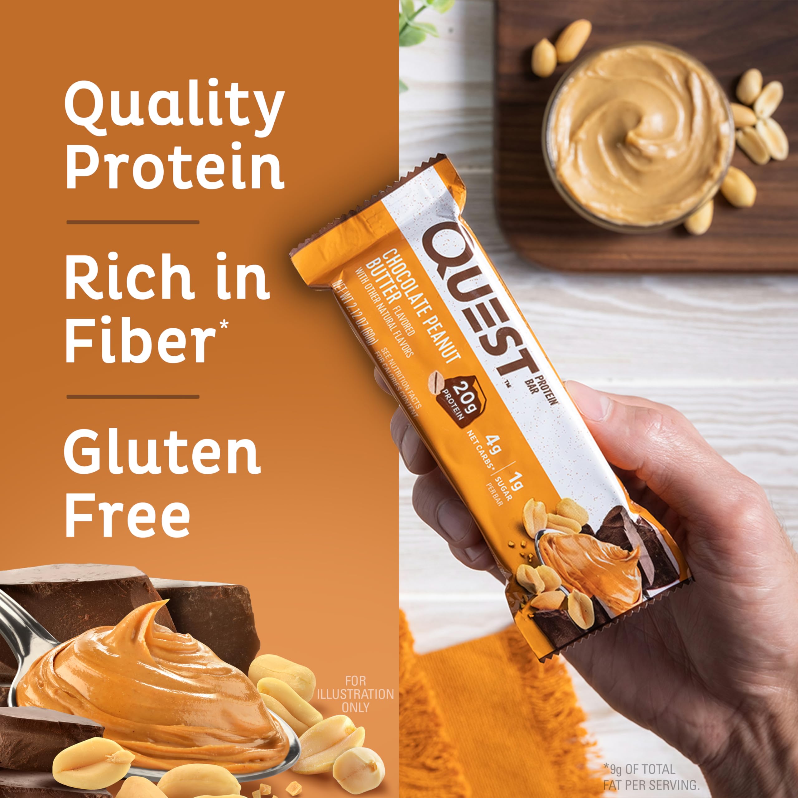 Quest Chocolate Peanut Butter Bar cross-section highlights protein-rich filling.