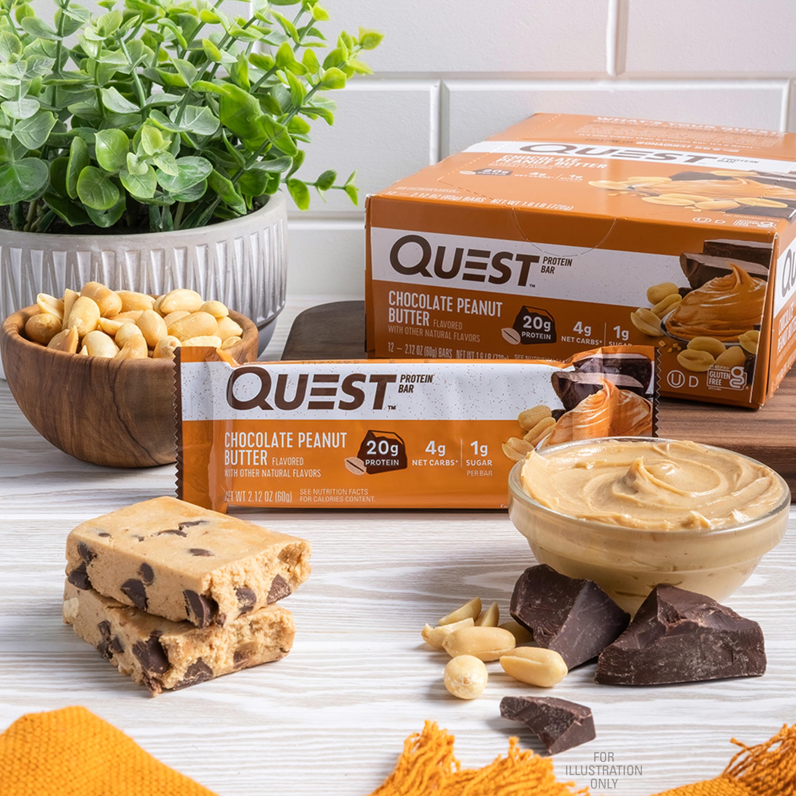 Quest Chocolate Peanut Butter Bar fiber content emphasized in informative graphic.