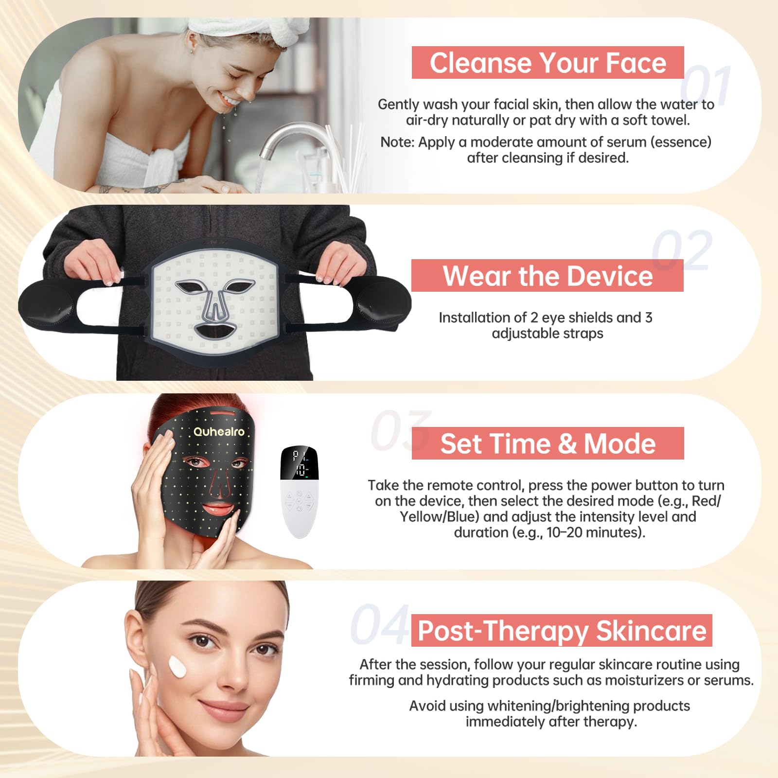 Adjustable 10–30 minute sessions on the Quhealro face mask
