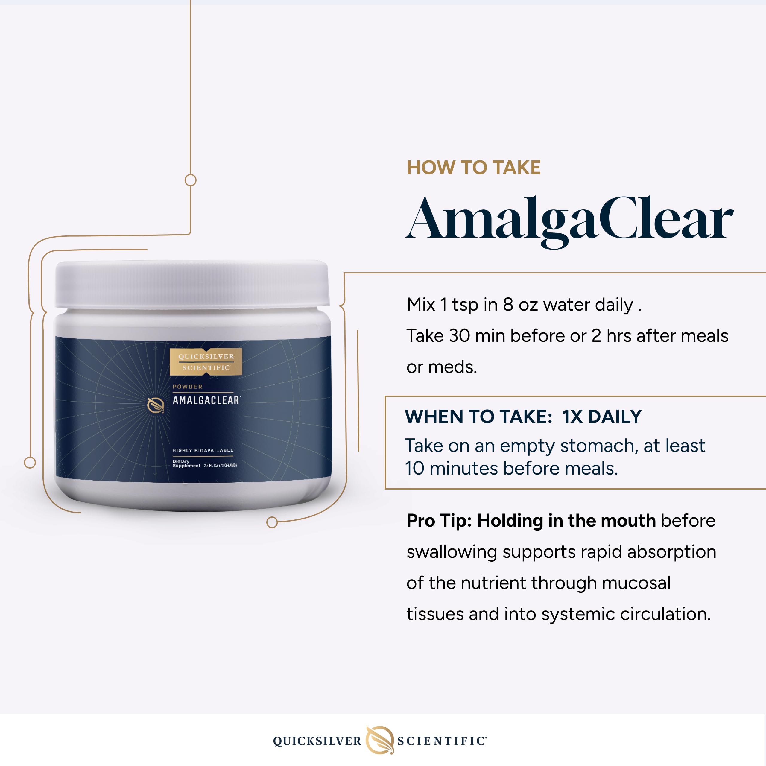 Quicksilver AmalgaClear packaging front showing compact at-home detox solution.
