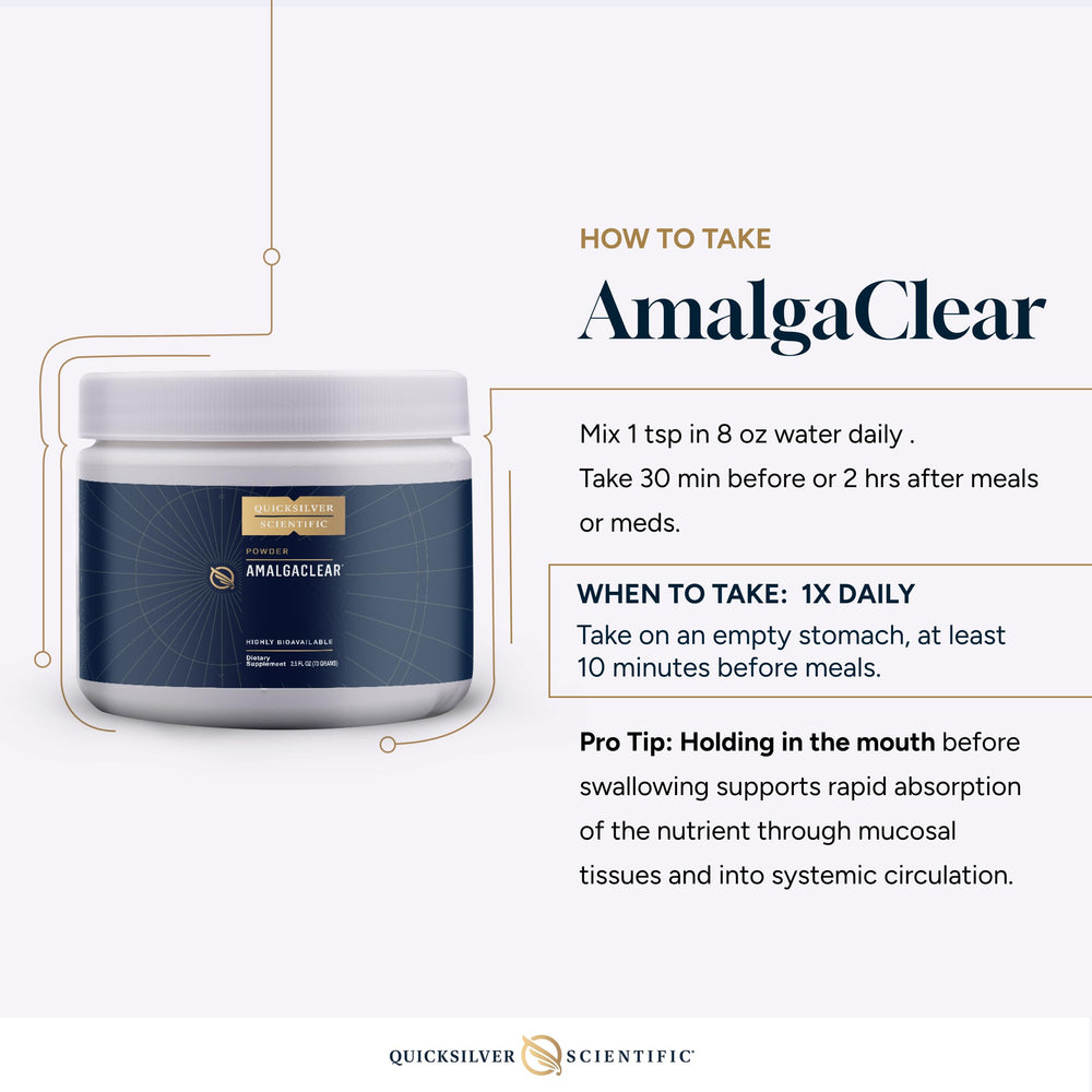 Quicksilver AmalgaClear packaging front showing compact at-home detox solution.