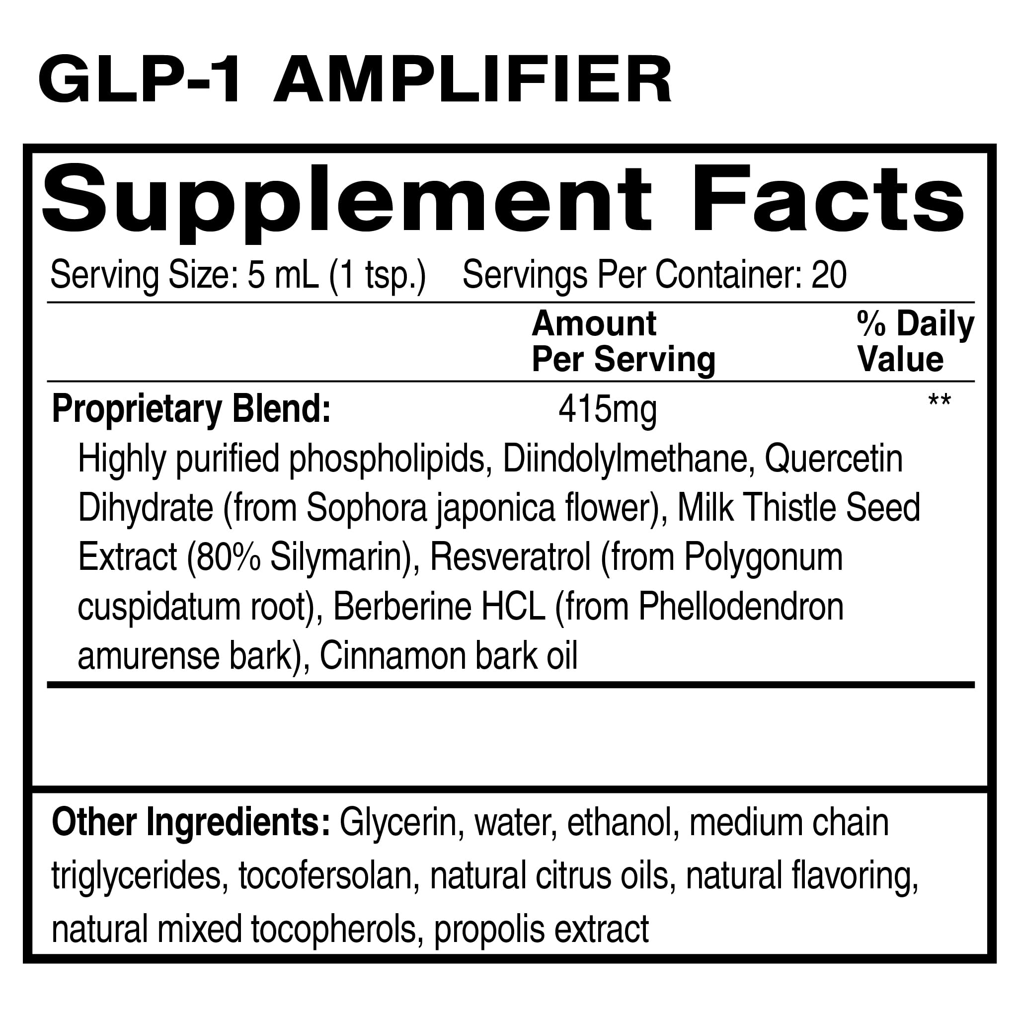 Quicksilver GLP-1 Amplifier label closeup shows ingredients for balance