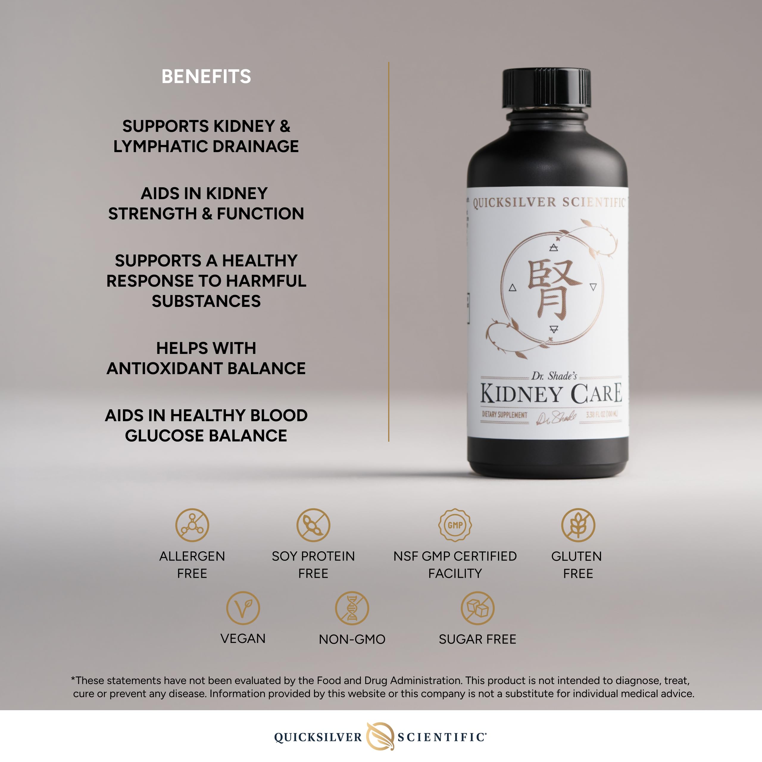 Quicksilver Kidney Care label detail noting kidney support and drainage focus