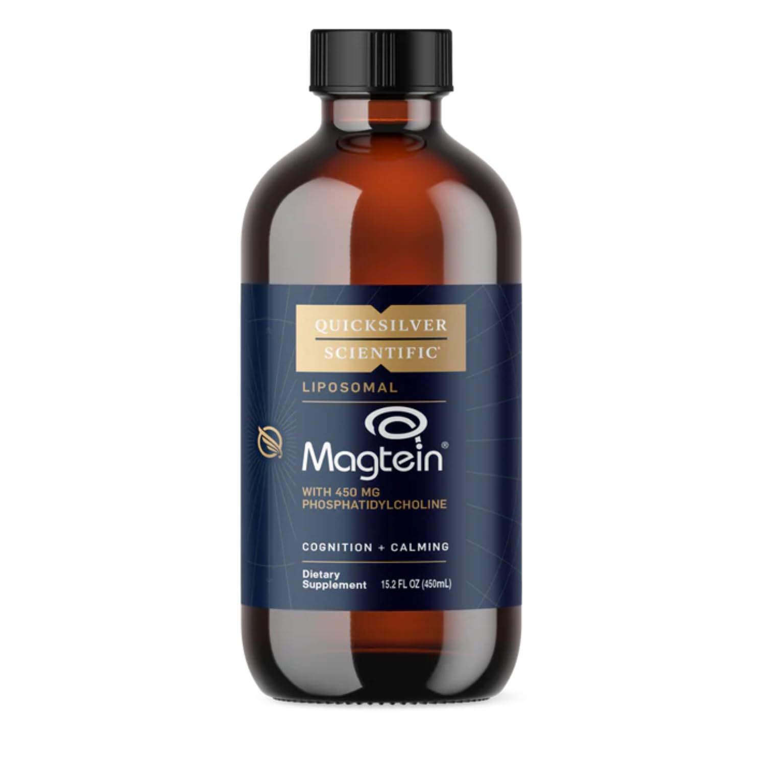 Quicksilver Liposomal Magtein bottle pour demonstrates fast absorption for daily brain support.