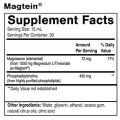 Quicksilver Liposomal Magtein label highlights 1,000 mg magnesium L-threonate per serving.