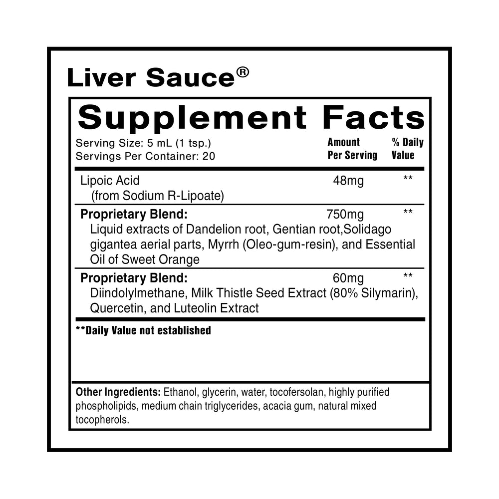 Quicksilver Liver Sauce bottle pour showing easy daily dosing