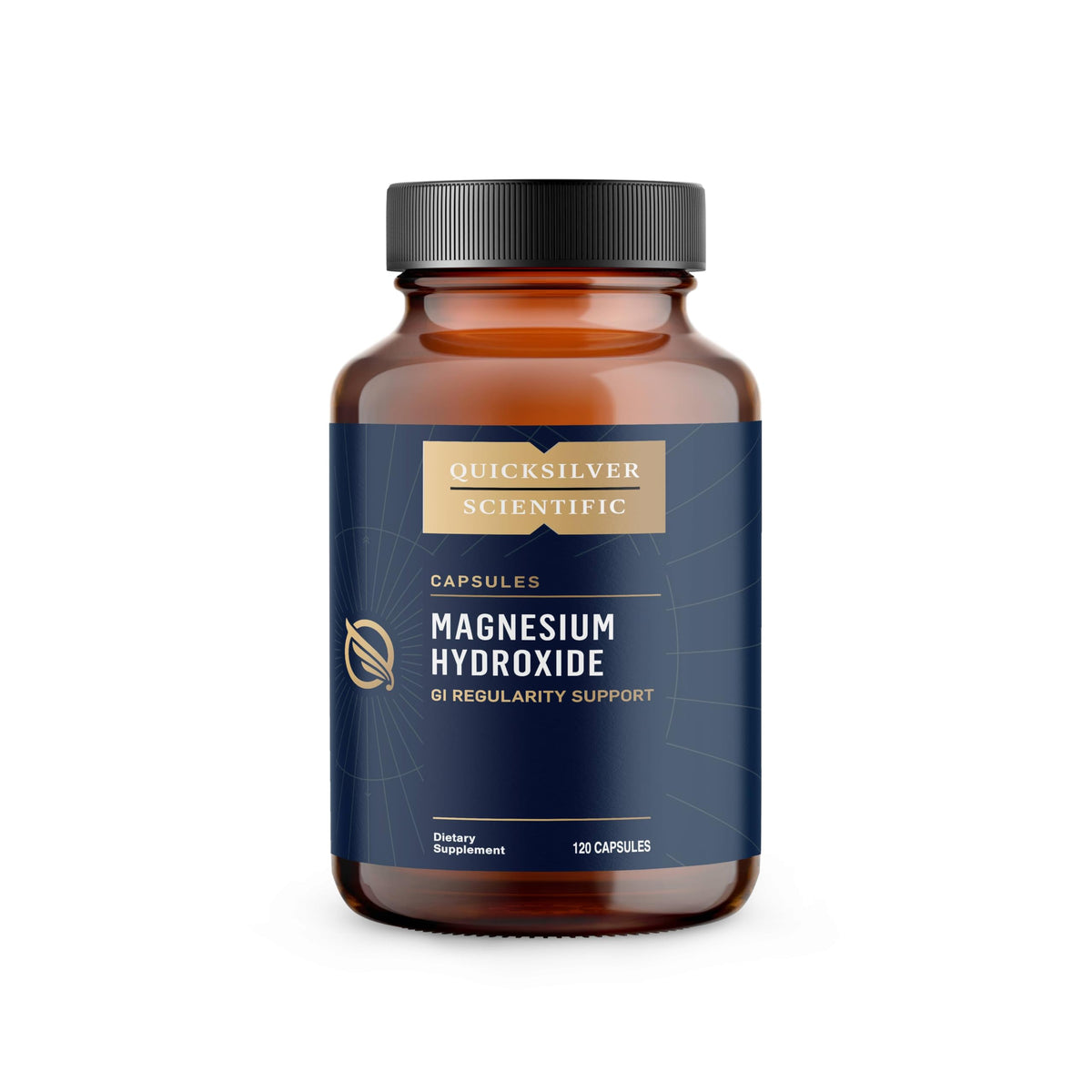 Quicksilver Magnesium Hydroxide bottle pour for GI regularity and bowel support.