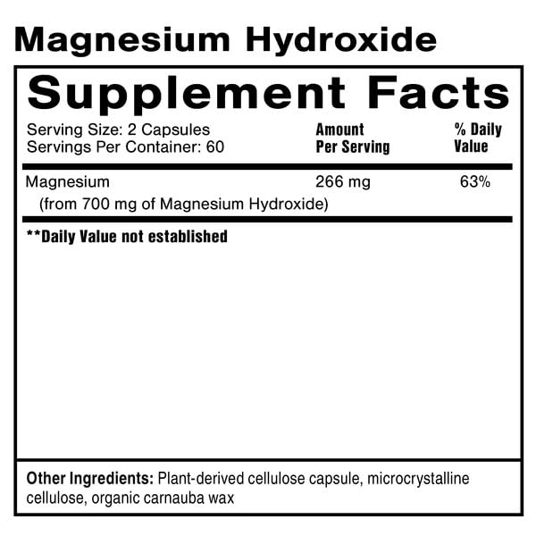 Quicksilver Magnesium Hydroxide capsules close-up for daily digestive comfort.