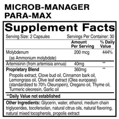 Quicksilver Microb-Manager Para-Max label detail emphasizing botanical defense