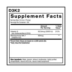 Quicksilver Nanoemulsified D3K2 bottle closeup showing clear liposomal texture