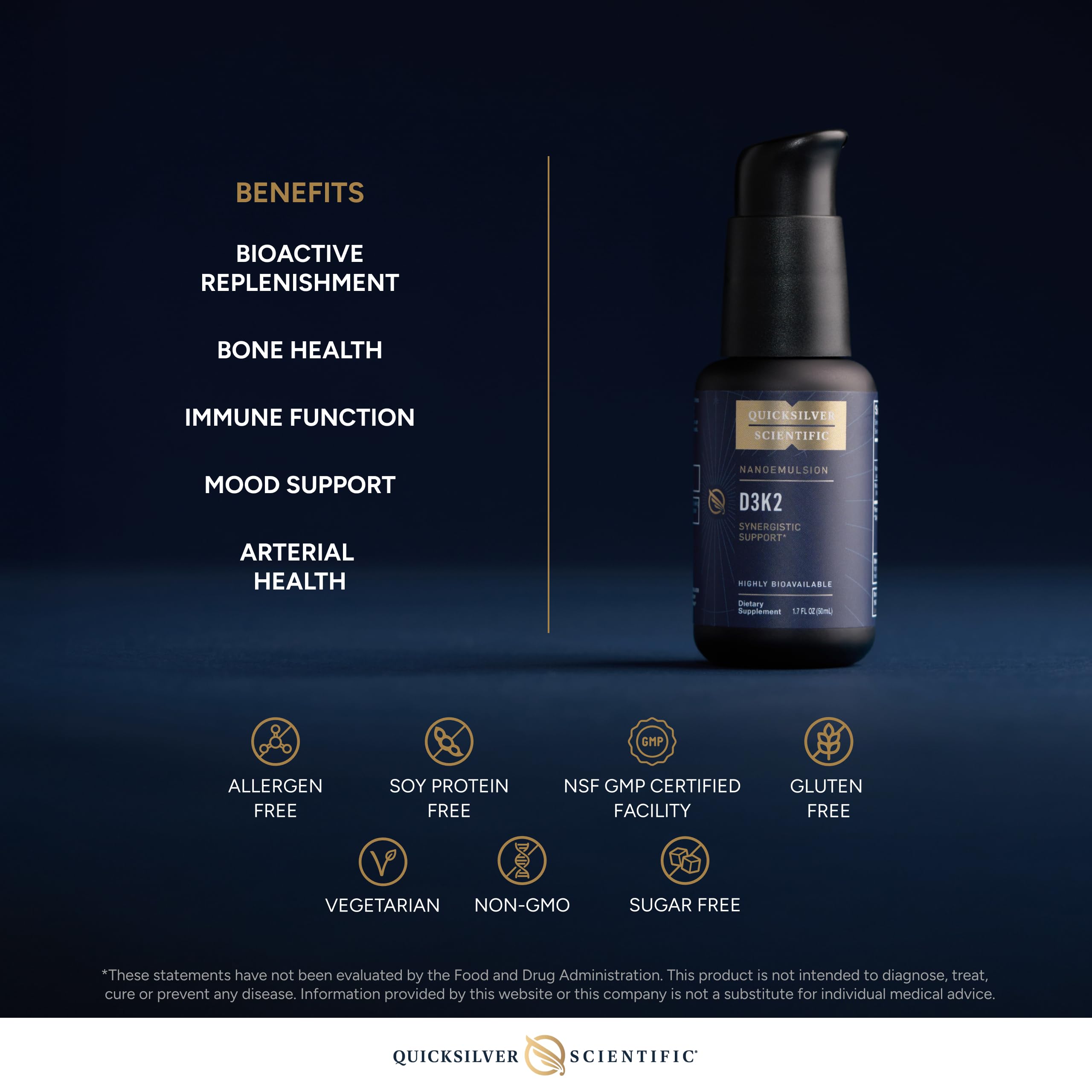 Quicksilver Nanoemulsified D3K2 drops for under-tongue use and fast absorption