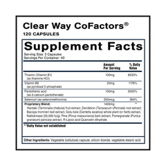 Close-up of Clear Way Cofactors capsules highlighting B vitamins and nattokinase