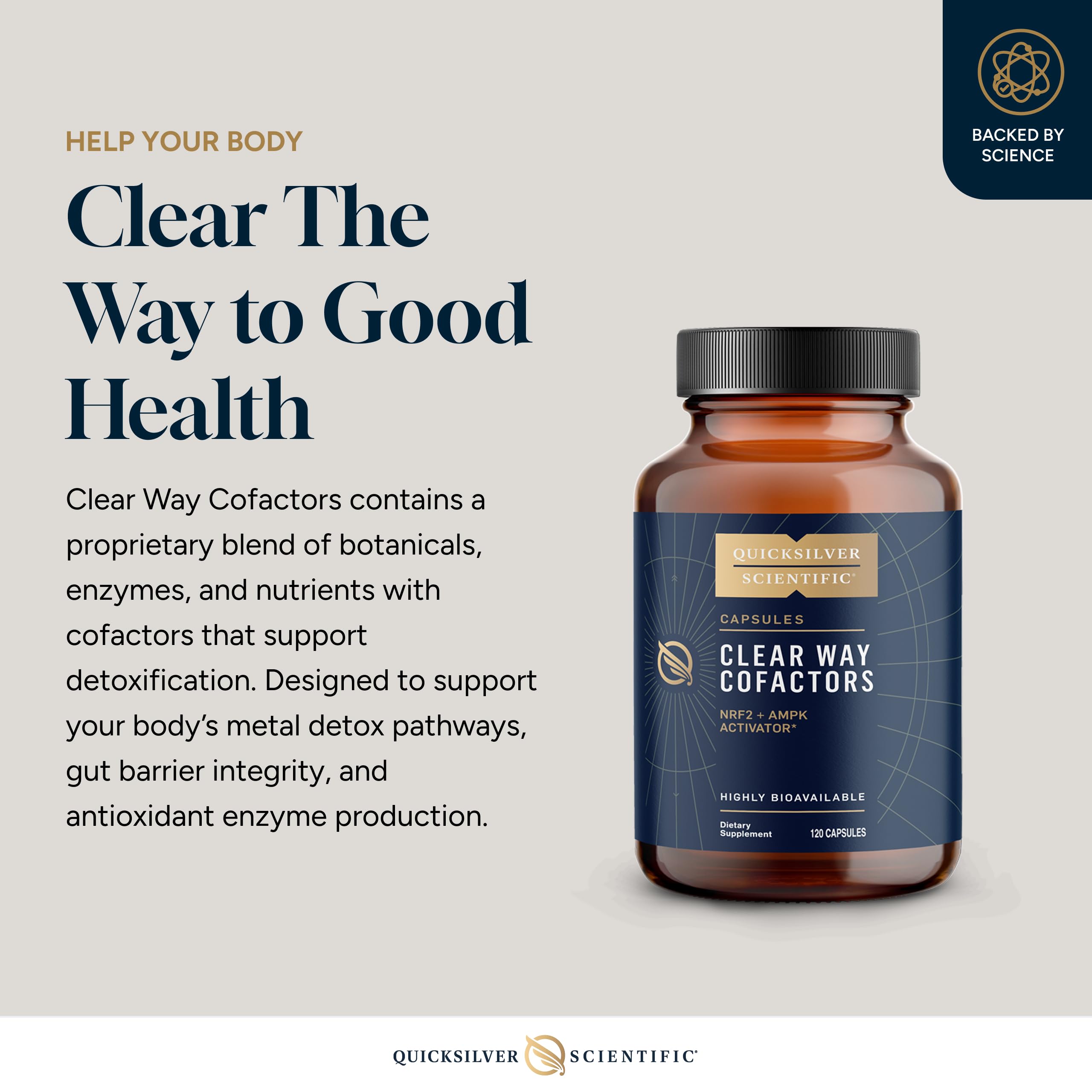 Quicksilver Scientific Clear Way Cofactors label highlighting natural ingredients