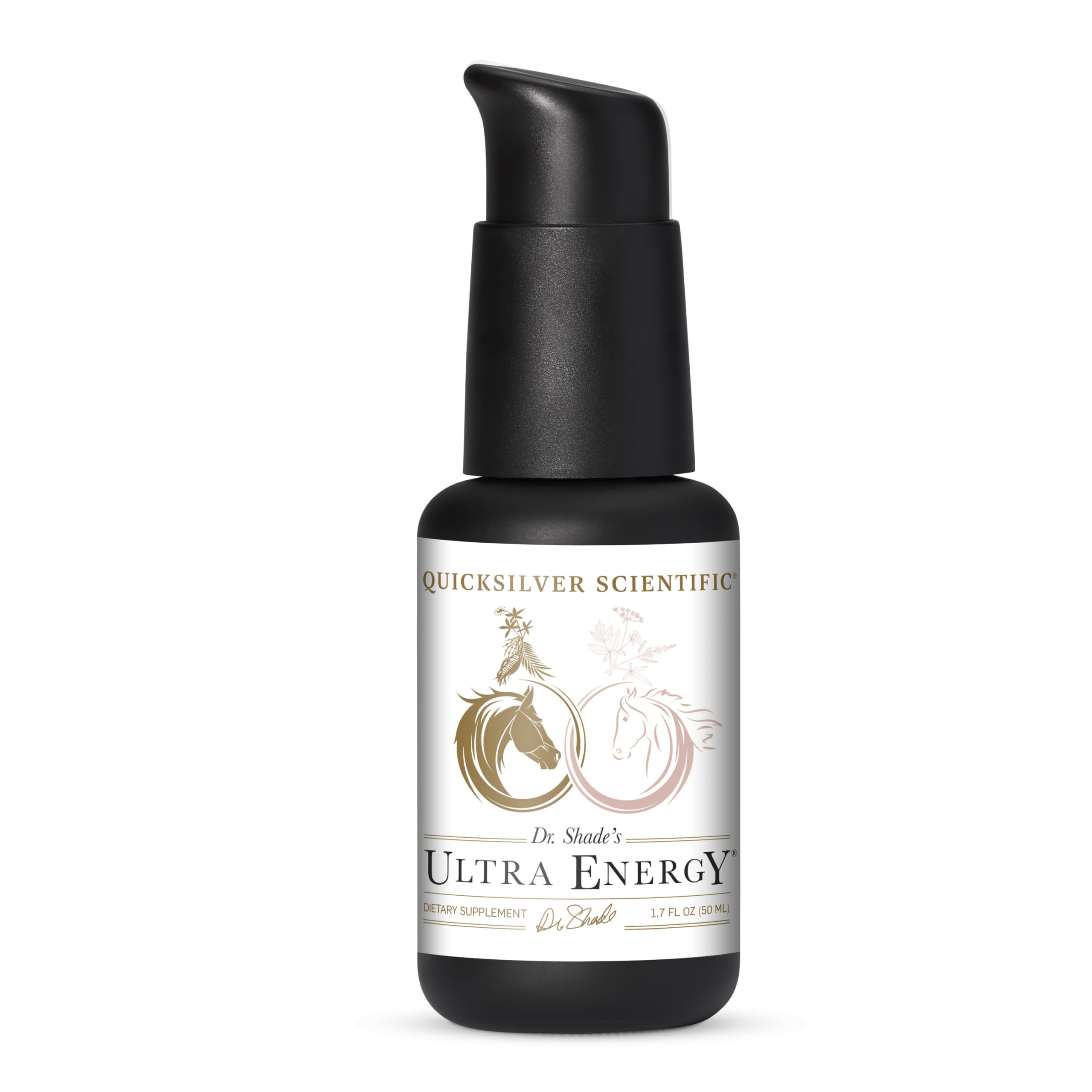 Quicksilver Scientific Dr. Shade's Ultra Energy bottle front view, highlighting premium adaptogenic formula.