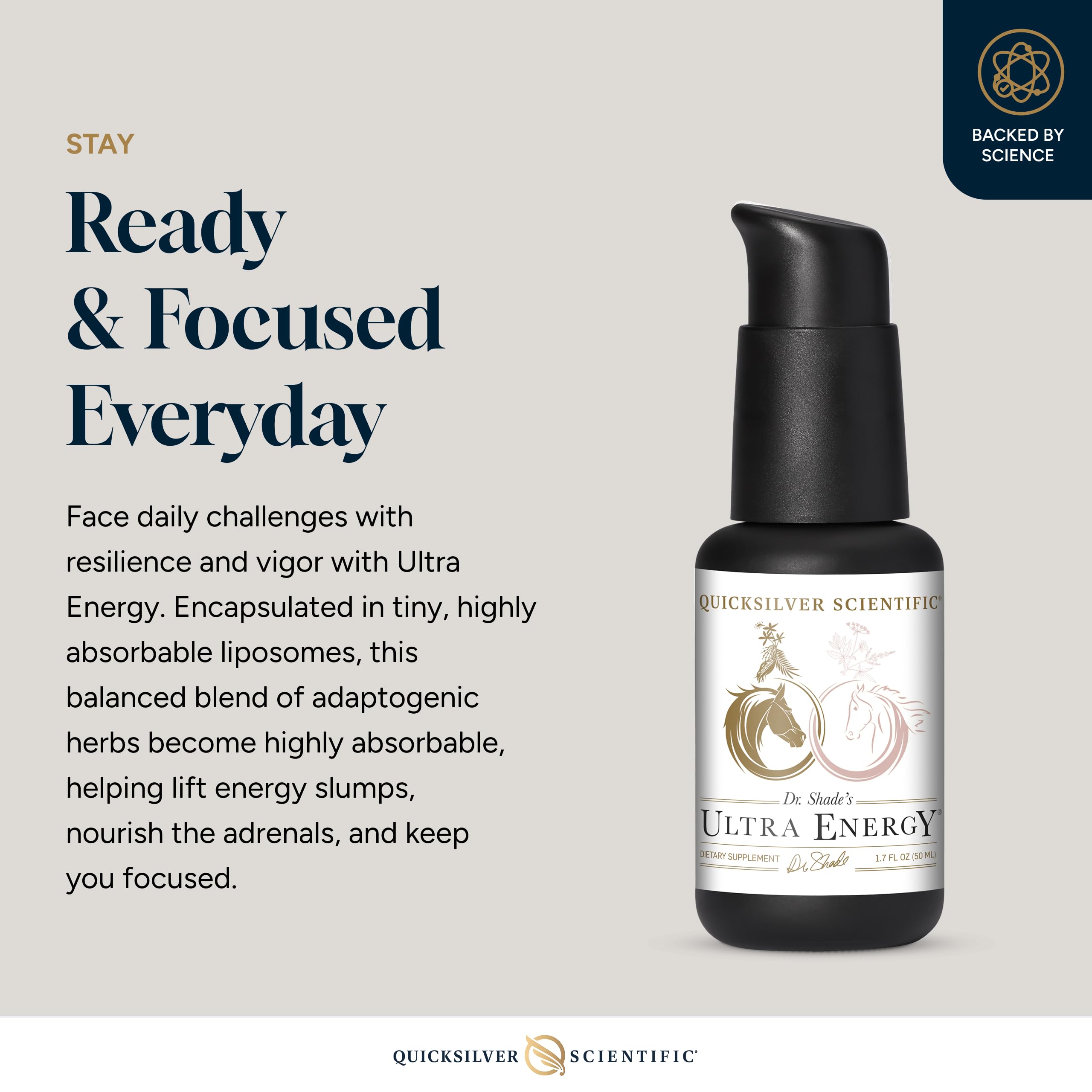 Quicksilver Scientific Dr. Shade's Ultra Energy label closeup shows clear ingredient details.
