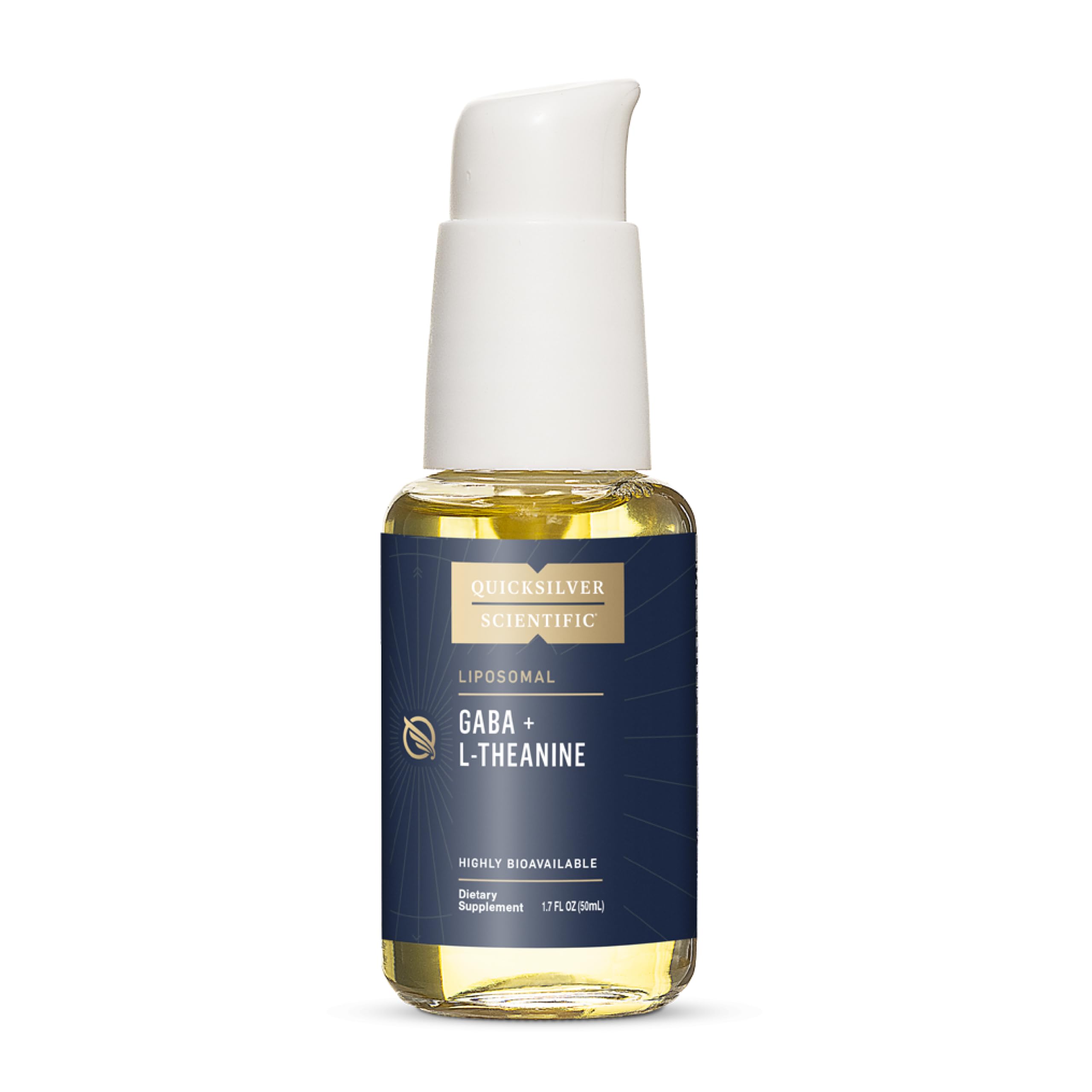 Quicksilver Scientific liposomal GABA + L-Theanine bottle supports calm and focus.