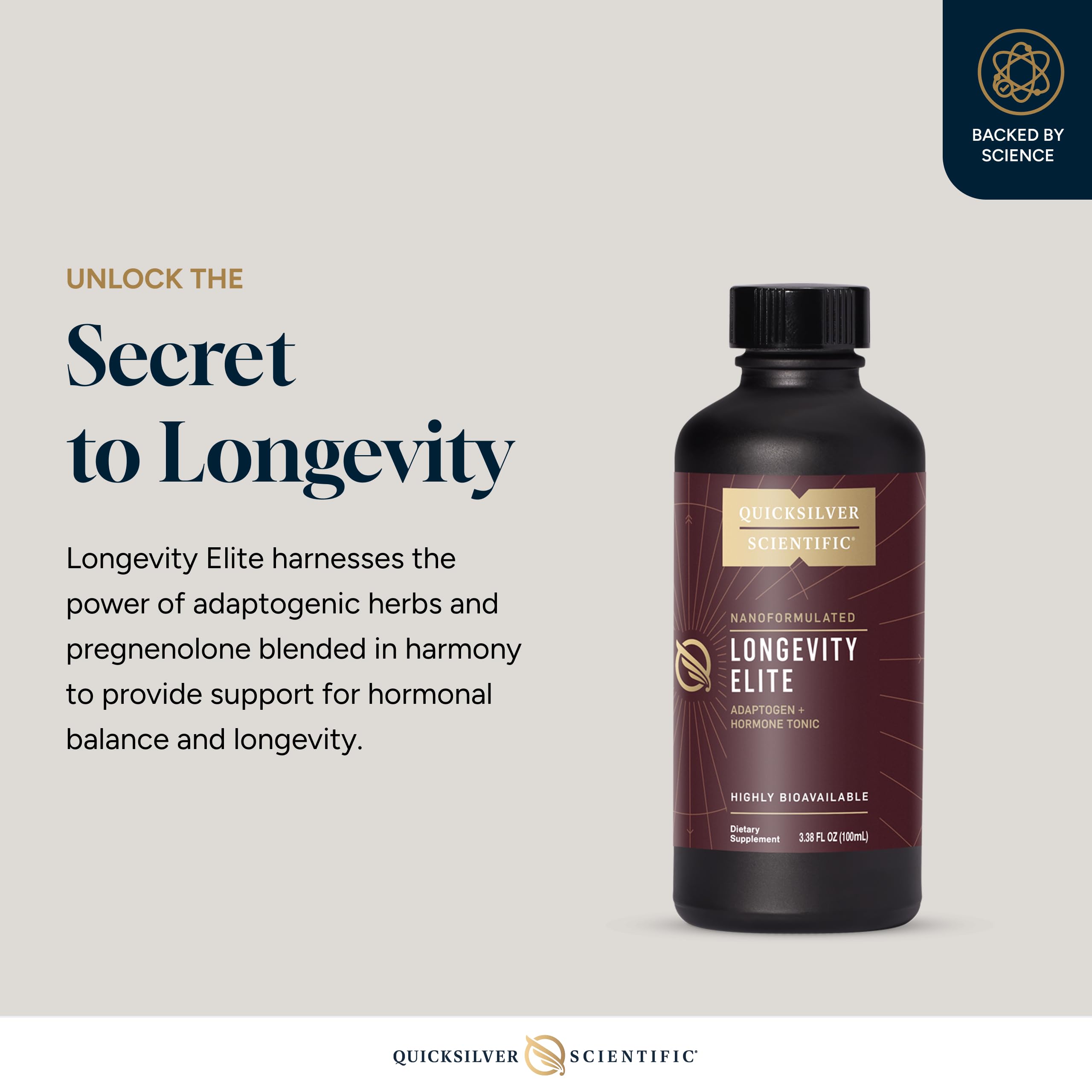 Quicksilver Scientific Longevity Elite dosage dropper enables precise servings.
