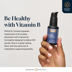 Quicksilver Scientific Methyl B Complex on tongue supports rapid vitamin absorption.