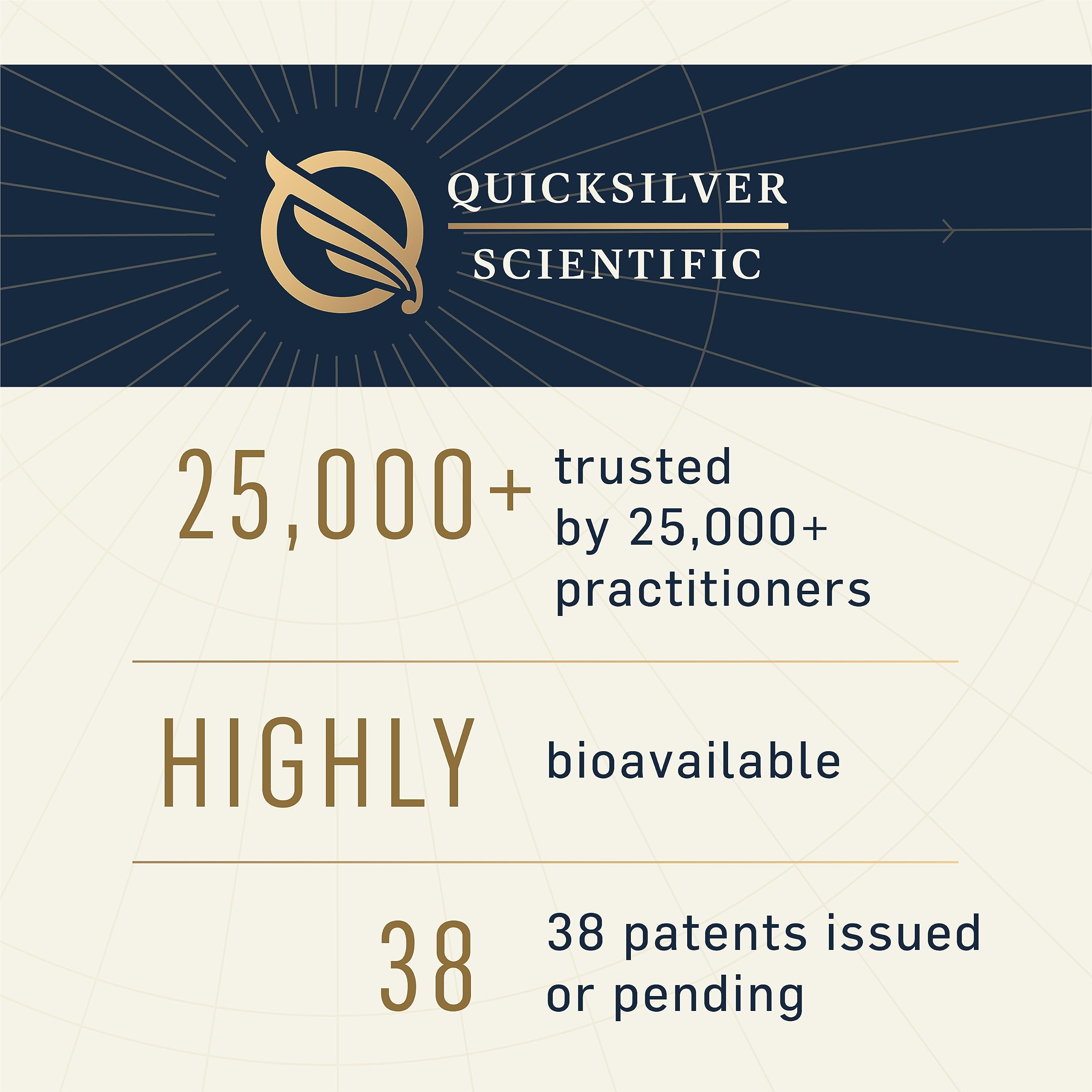 Quicksilver packaging shows vegan, non-GMO, soy-free formula and clean labeling