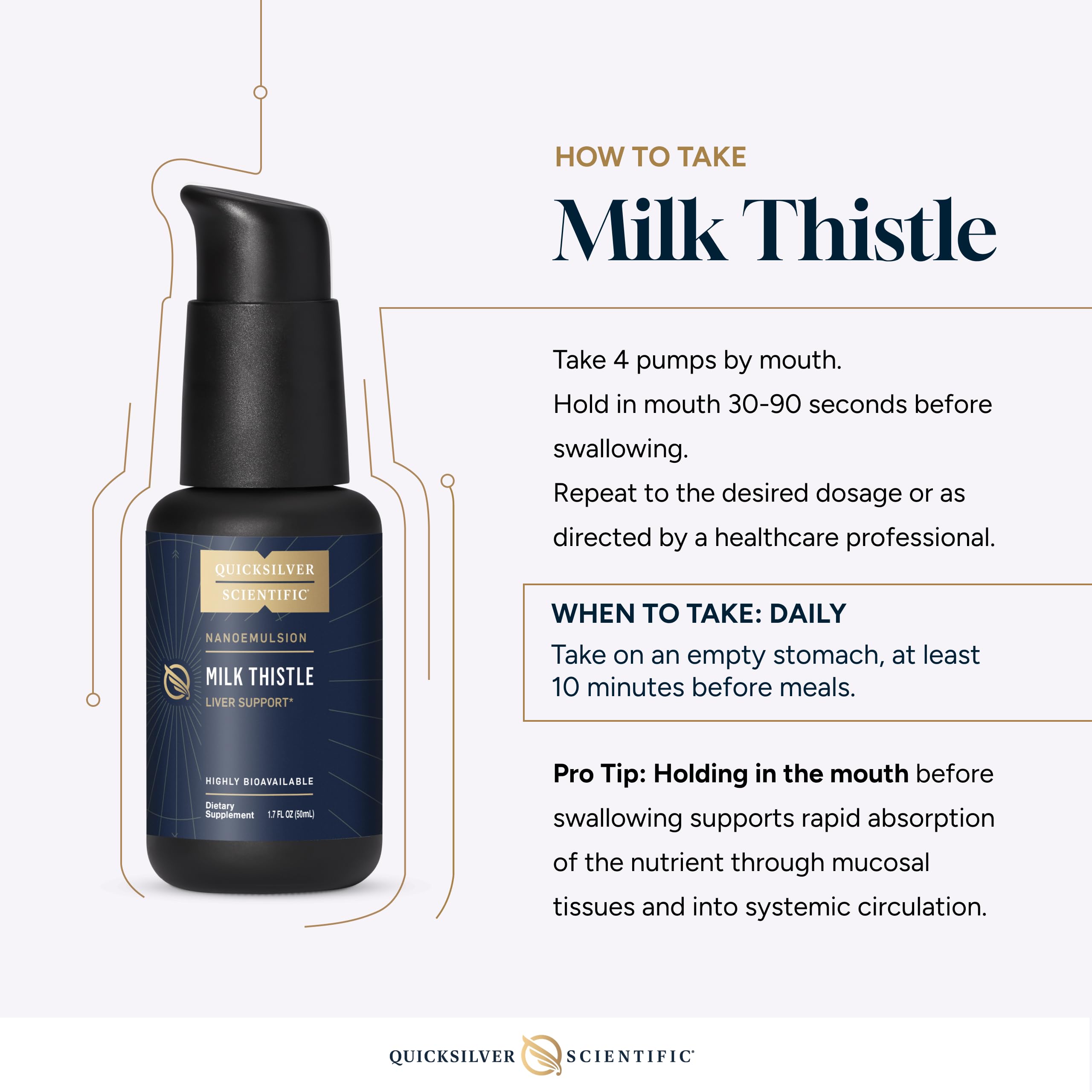 Quicksilver Scientific milk thistle dosage instructions—straightforward dosing.