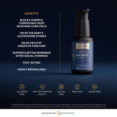 Quicksilver Scientific nanoemulsified milk thistle pour—easy daily use.