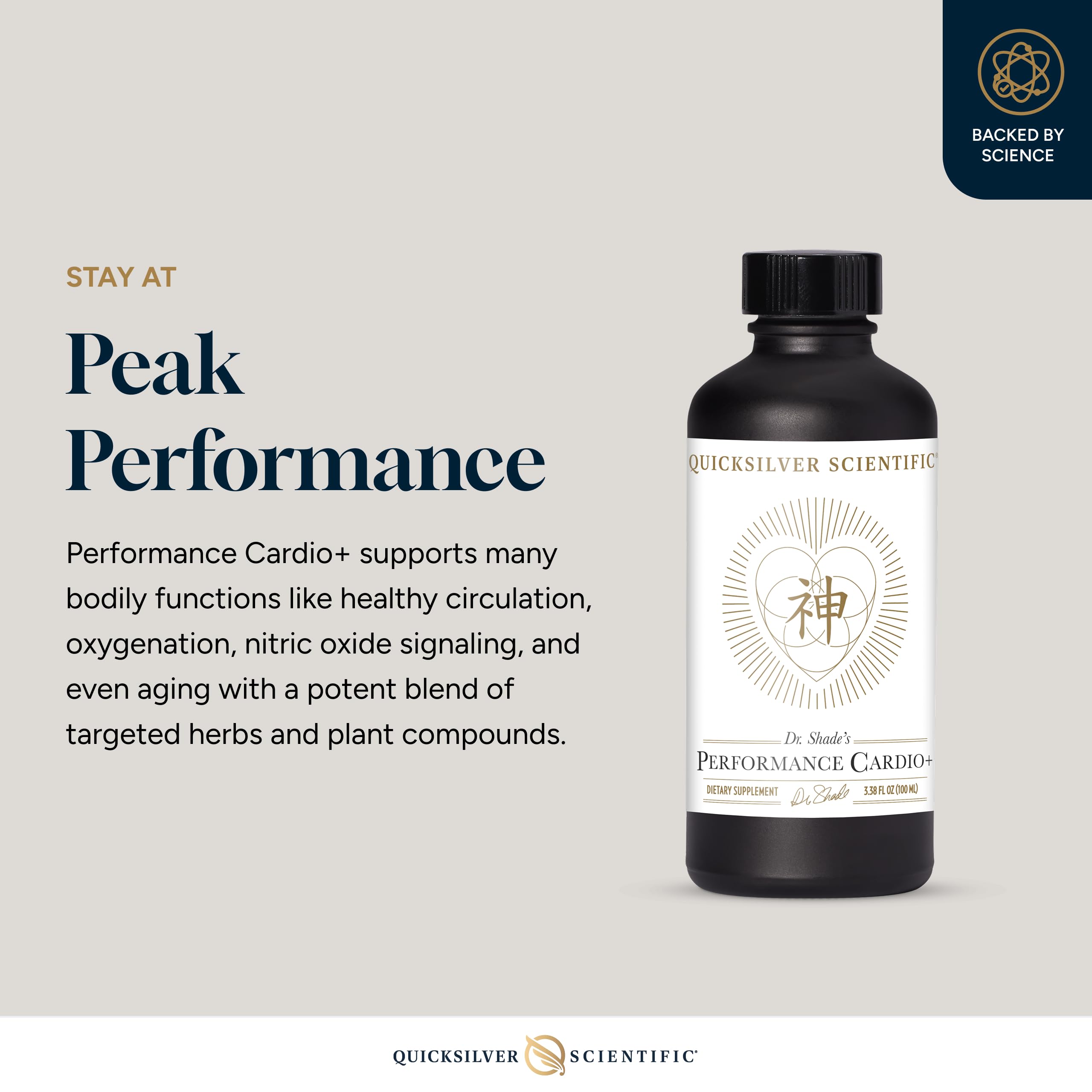 Quicksilver Scientific Performance Cardio+ hawthorn and gingko herbal blend for circulation.