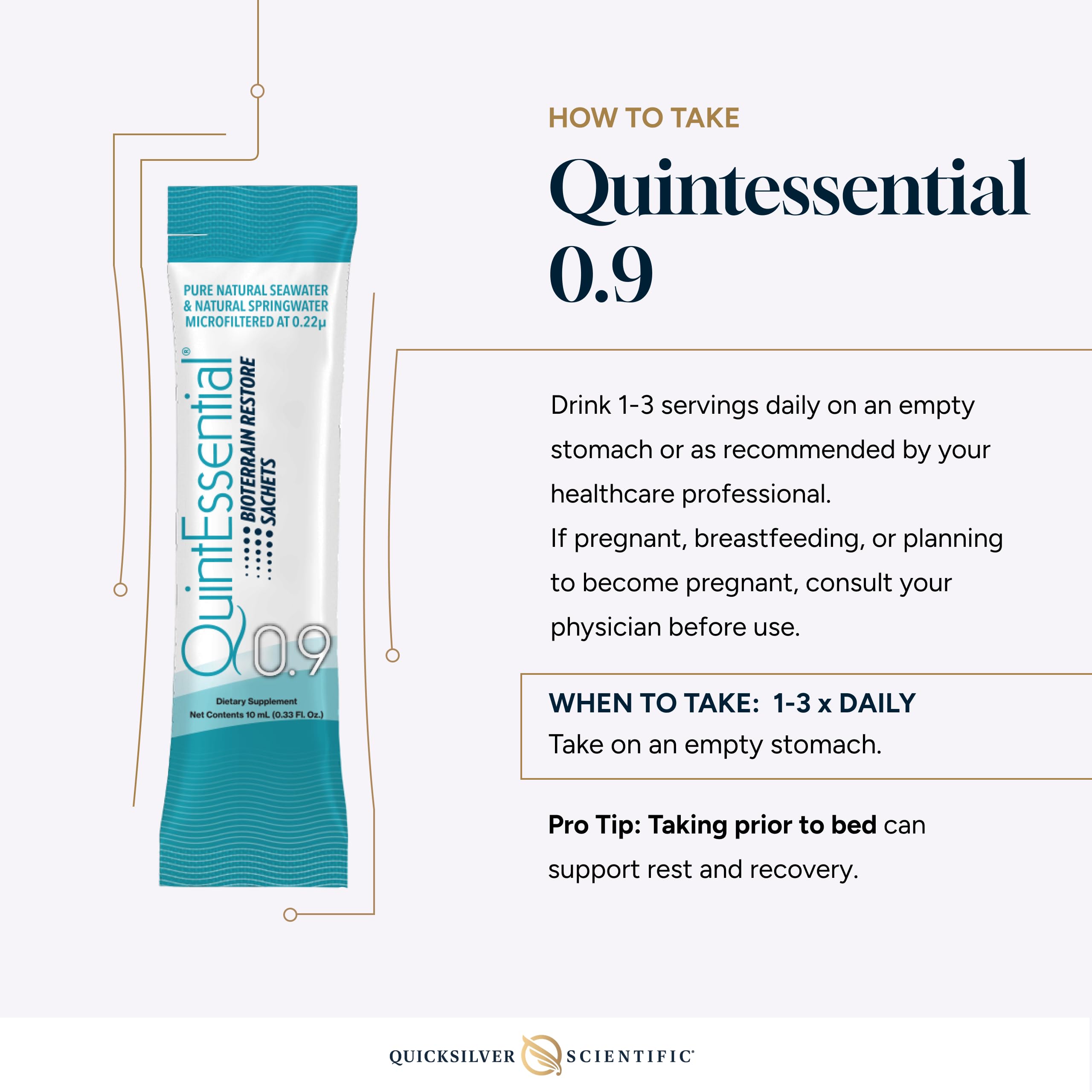 Quicksilver Scientific Quintessential 0.9 sachets close-up isotonic minerals