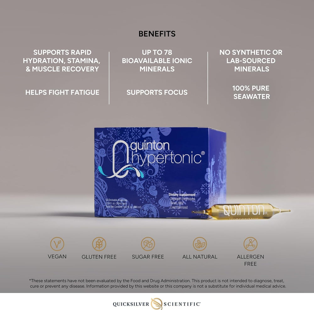 Quicksilver Scientific Quinton mineral matrix packaging highlights bioavailable minerals.