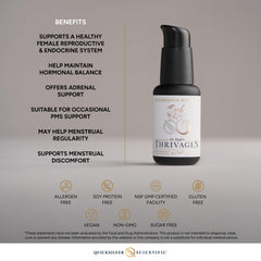 Thrivagen ingredients list image points to 16 herbs supporting monthly resilience.