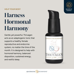 Thrivagen liquid drops closeup emphasizing liposomal delivery for faster absorption.